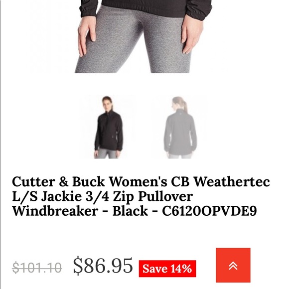 Cutter & Buck Women's Cb Weathertec L/s Jackie 3/4 Zip Pullover Rain Windbreaker - Picture 10 of 10
